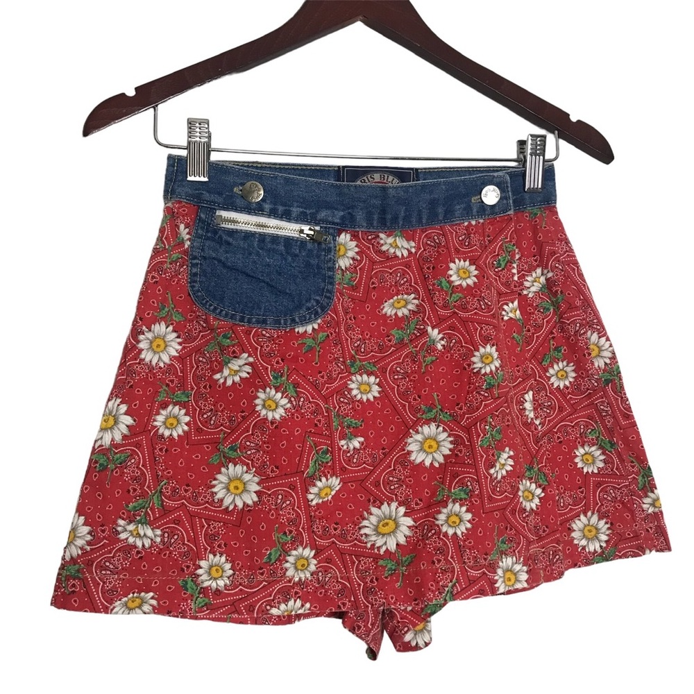 Vintage Paris Blues 90s Red Paisley Daisy Bandana Wrap Skort Juniors Size 5 Boho